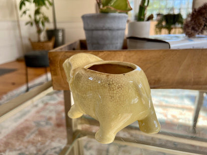 Vintage Ceramic Elephant Planter, Soft Yellow Flower Pot, Pastel Yellow Pottery - Loom Vintage