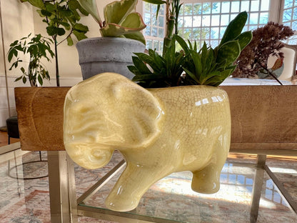 Vintage Ceramic Elephant Planter, Soft Yellow Flower Pot, Pastel Yellow Pottery - Loom Vintage