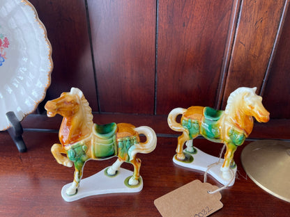 Vintage Ceramic Horse Figurines, Hand - Painted Tang Style Pair - Loom Vintage