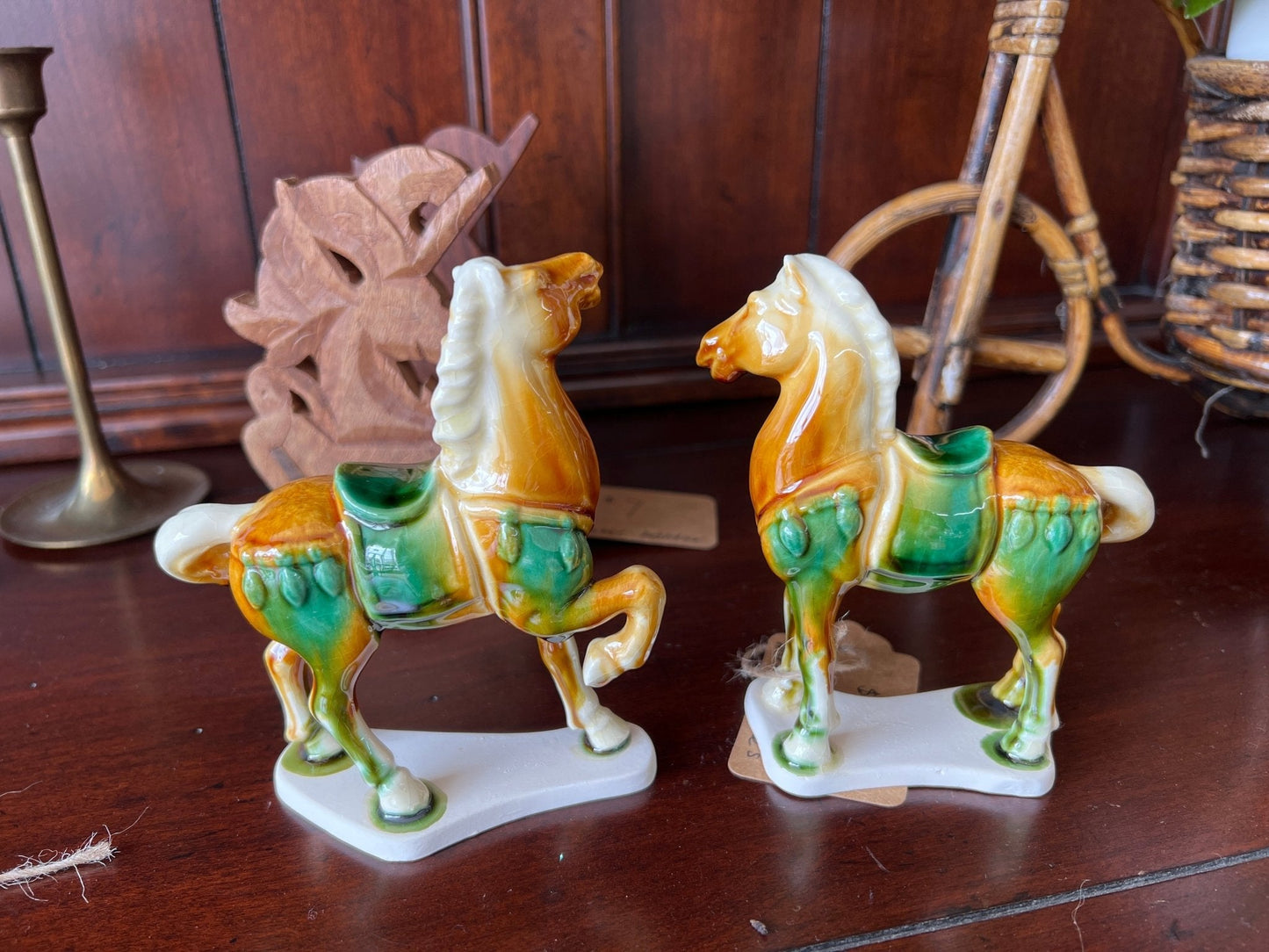 Vintage Ceramic Horse Figurines, Hand - Painted Tang Style Pair - Loom Vintage