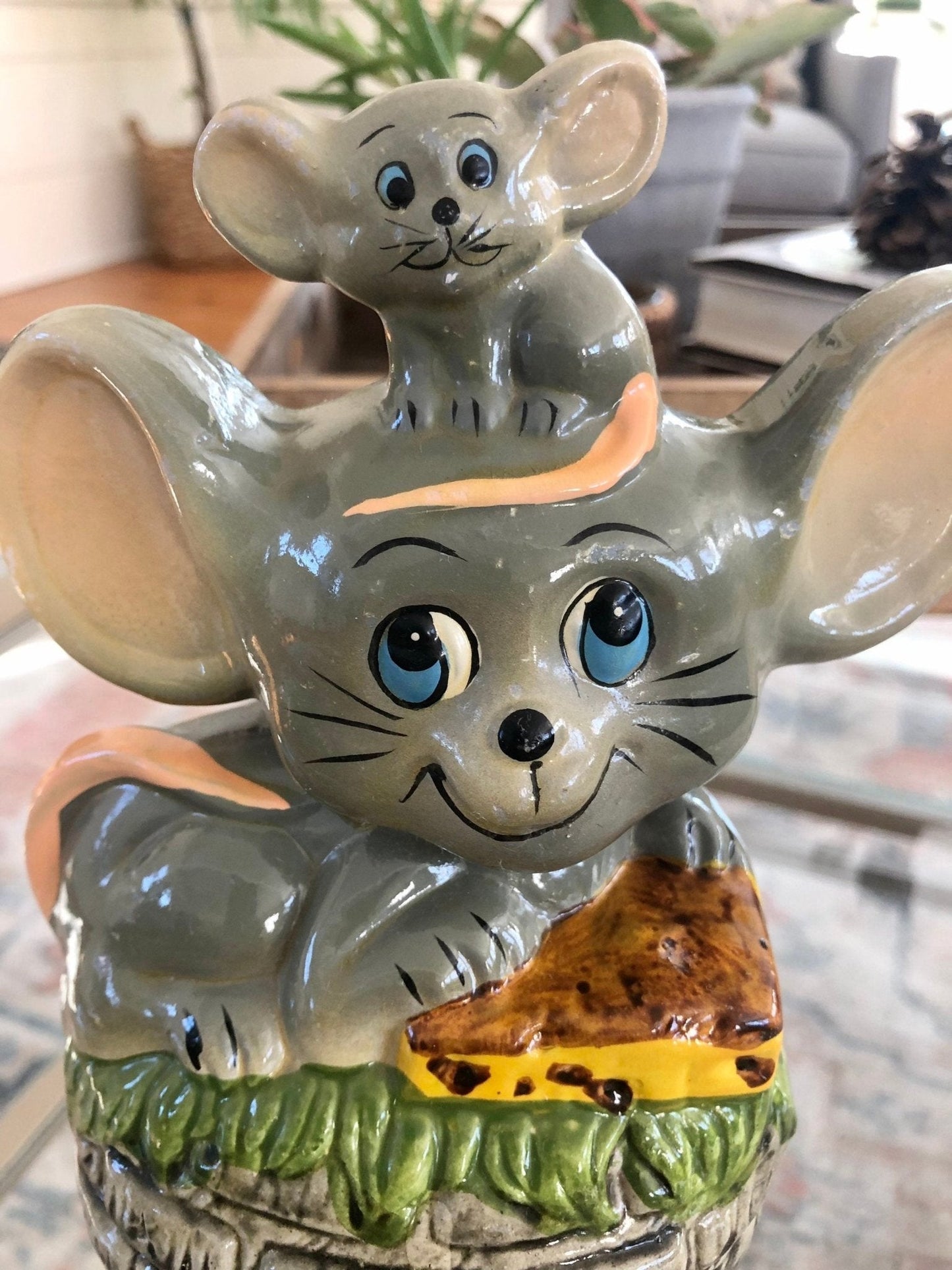 Vintage Ceramic Musical Rotating Mouse Mice Music Box, Ceramic Musical Child's Toy - Loom Vintage