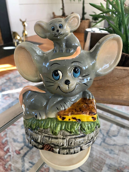 Vintage Ceramic Musical Rotating Mouse Mice Music Box, Ceramic Musical Child's Toy - Loom Vintage
