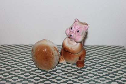Vintage Ceramic Squirrel And Nut Salt And Pepper Shaker Set From The 1950's - Loom Vintage