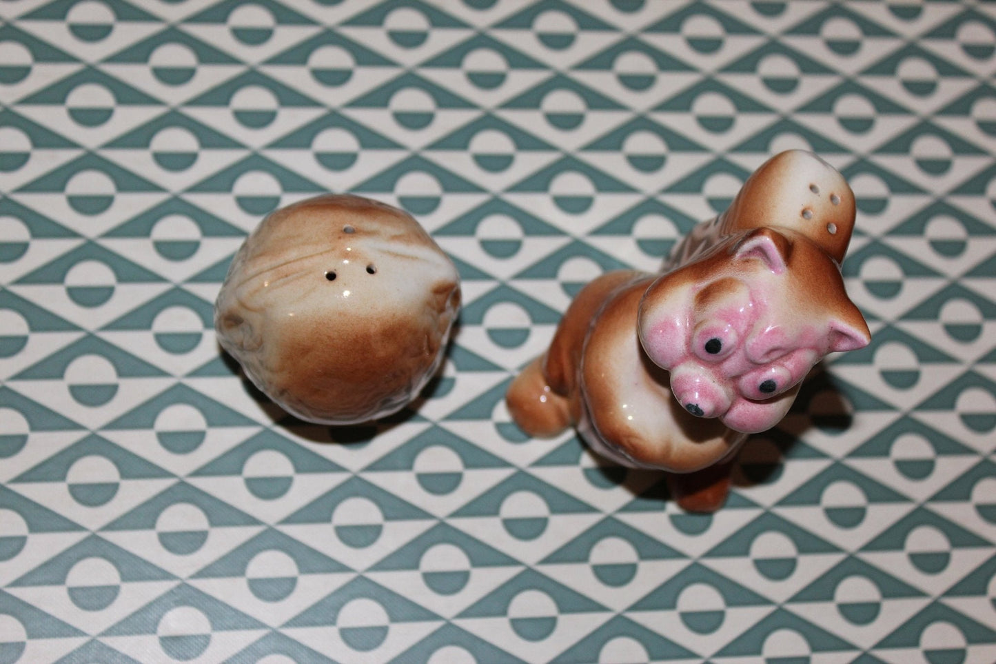 Vintage Ceramic Squirrel And Nut Salt And Pepper Shaker Set From The 1950's - Loom Vintage