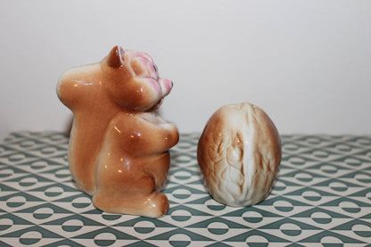 Vintage Ceramic Squirrel And Nut Salt And Pepper Shaker Set From The 1950's - Loom Vintage