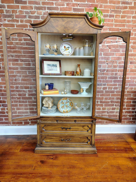 Vintage Chamberlain’s Two - Piece Wood Display Cabinet with Lighting - Loom Vintage