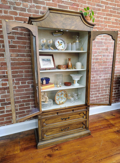 Vintage Chamberlain’s Two - Piece Wood Display Cabinet with Lighting - Loom Vintage