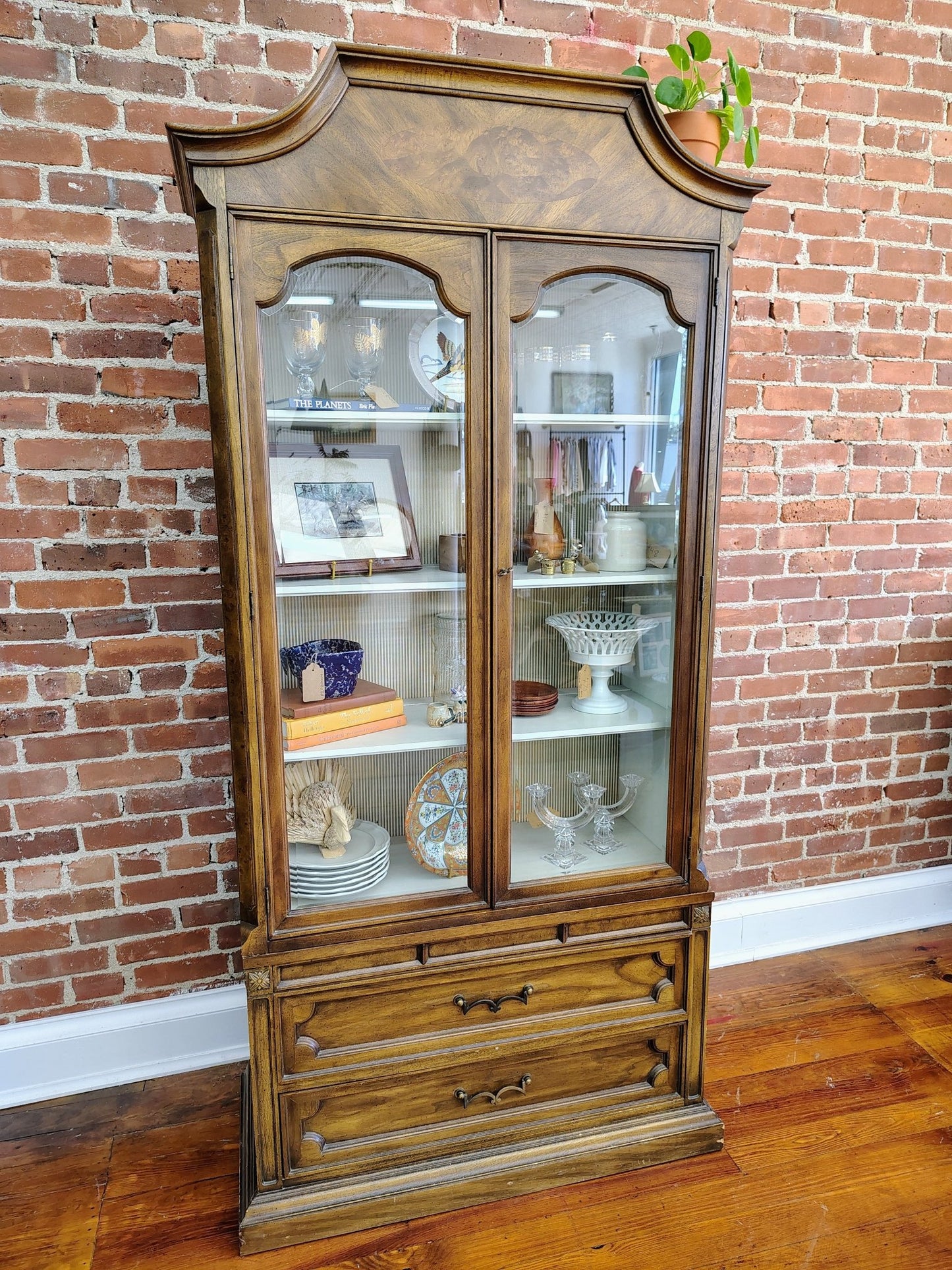 Vintage Chamberlain’s Two - Piece Wood Display Cabinet with Lighting - Loom Vintage