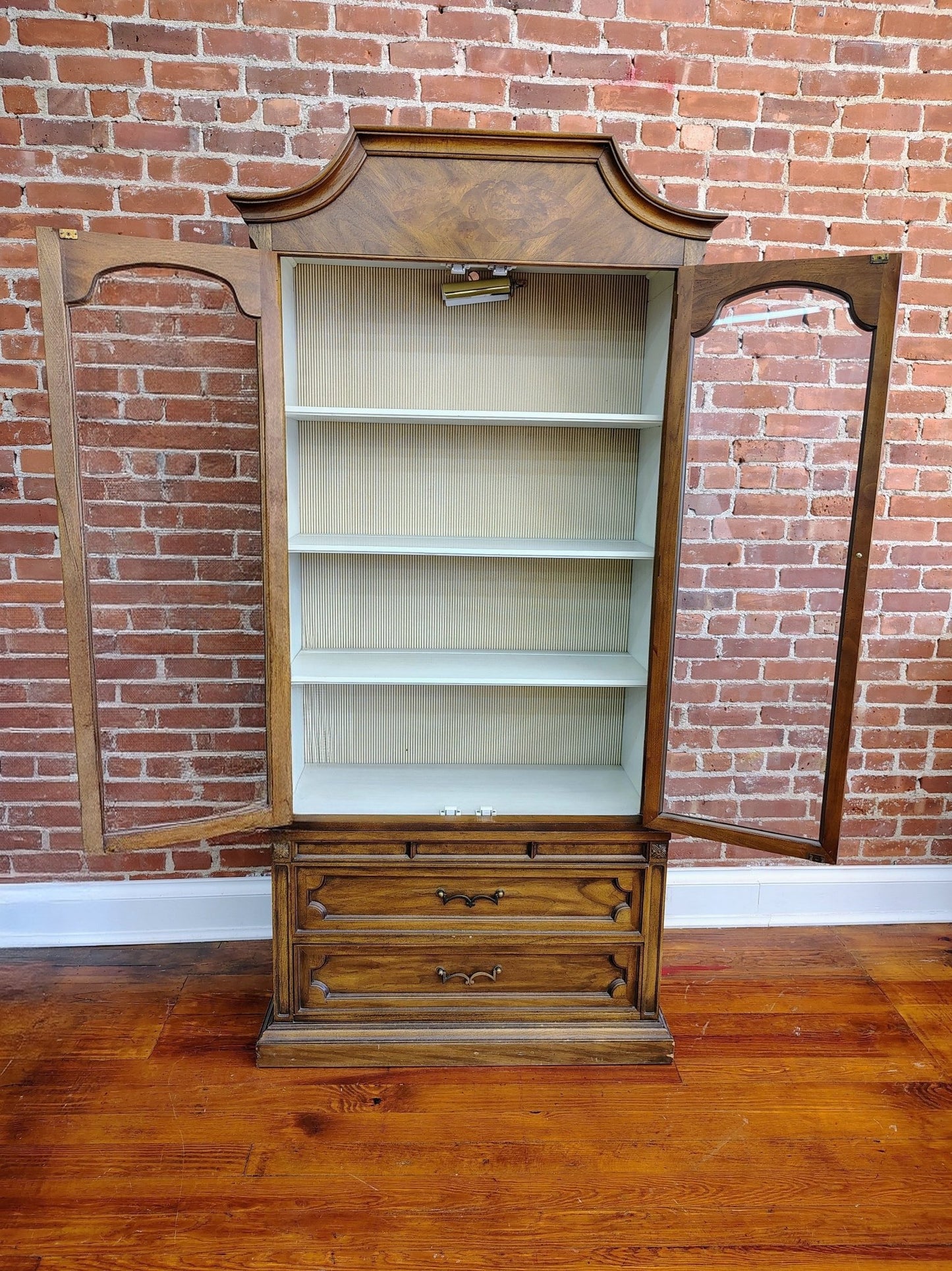 Vintage Chamberlain’s Two - Piece Wood Display Cabinet with Lighting - Loom Vintage