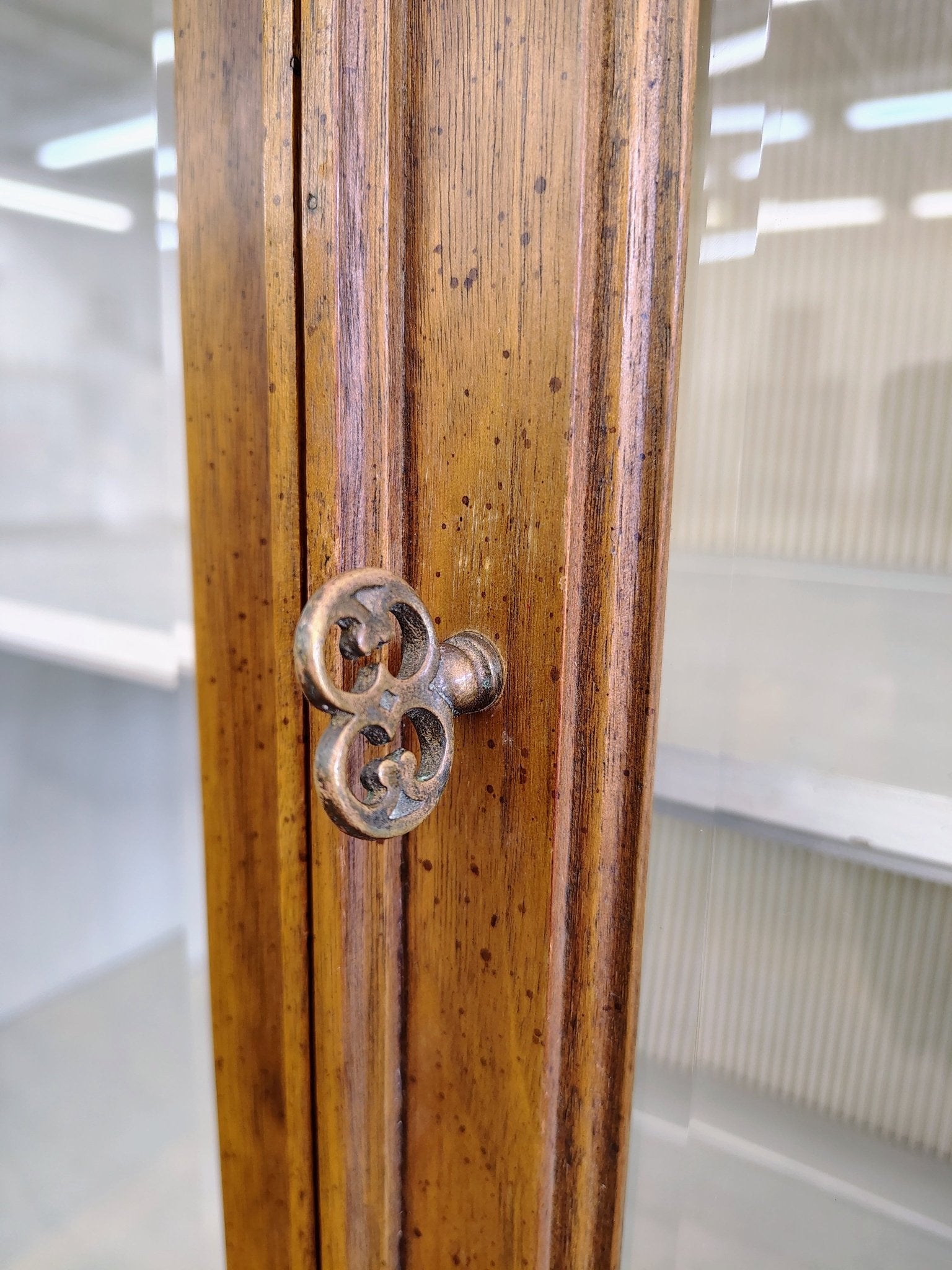 Vintage Chamberlain’s Two - Piece Wood Display Cabinet with Lighting - Loom Vintage