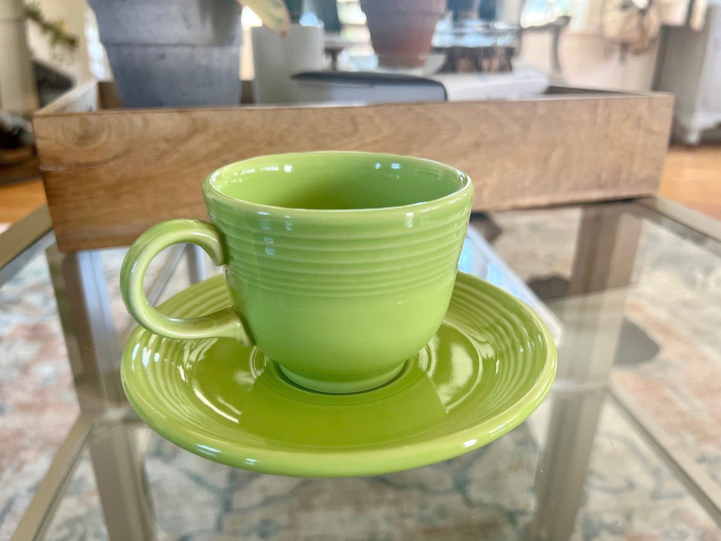 Vintage Chartreuse Fiesta Cup and Saucer Homer Laughlin - Loom Vintage