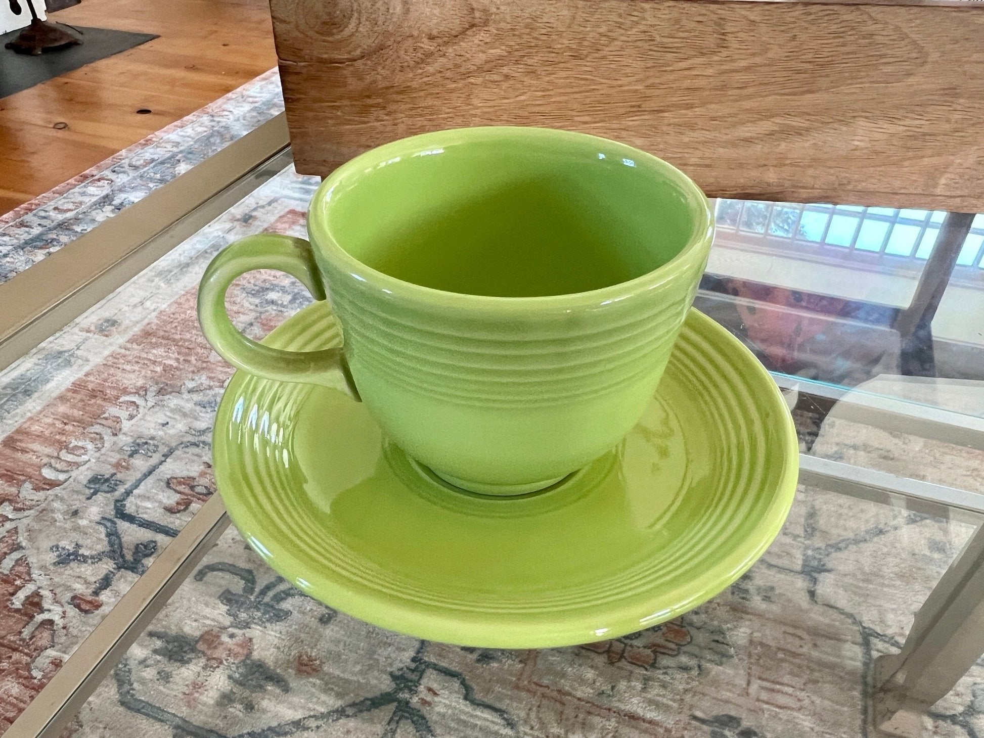 Vintage Chartreuse Fiesta Cup and Saucer Homer Laughlin - Loom Vintage