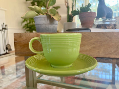 Vintage Chartreuse Fiesta Cup and Saucer Homer Laughlin - Loom Vintage