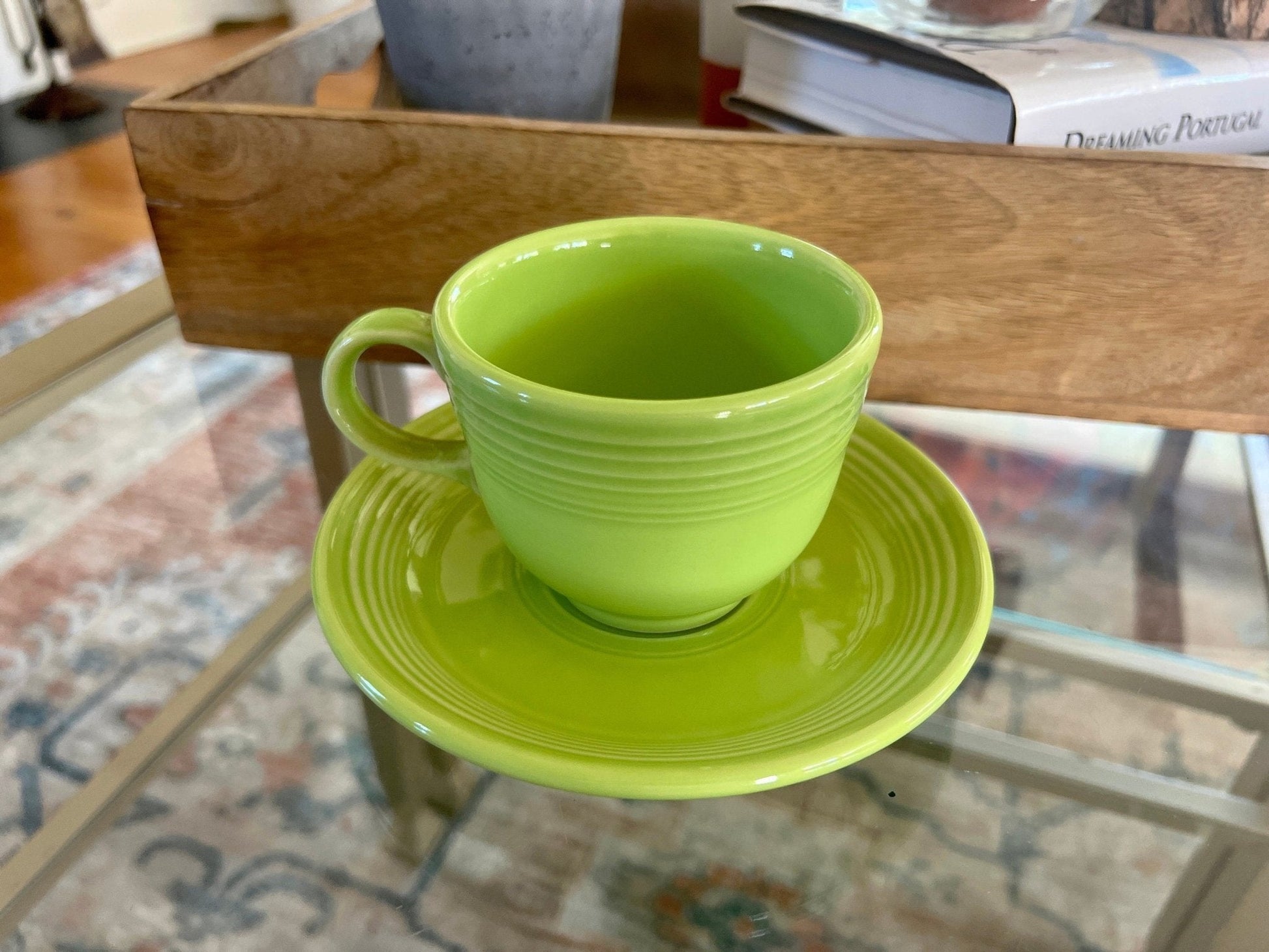 Vintage Chartreuse Fiesta Cup and Saucer Homer Laughlin - Loom Vintage