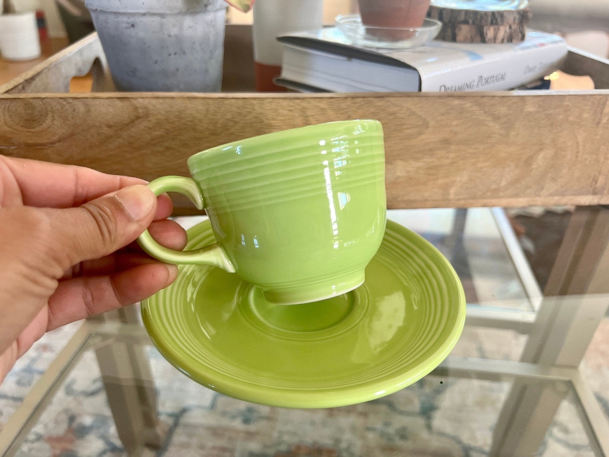 Vintage Chartreuse Fiesta Cup and Saucer Homer Laughlin - Loom Vintage