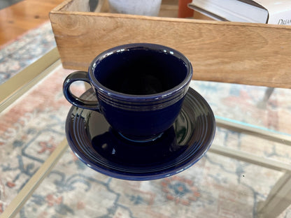 Vintage Cobalt Blue Fiesta Cup and Saucer Homer Laughlin - Loom Vintage