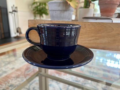 Vintage Cobalt Blue Fiesta Cup and Saucer Homer Laughlin - Loom Vintage