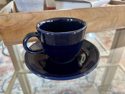 Vintage Cobalt Blue Fiesta Cup and Saucer Homer Laughlin - Loom Vintage