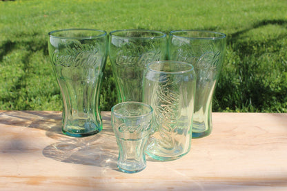 Vintage Coca - Cola Glasses, Set of 5 — Libbey 1970s Mini, Can Glass & Green Retro, Mixed Lot - Loom Vintage