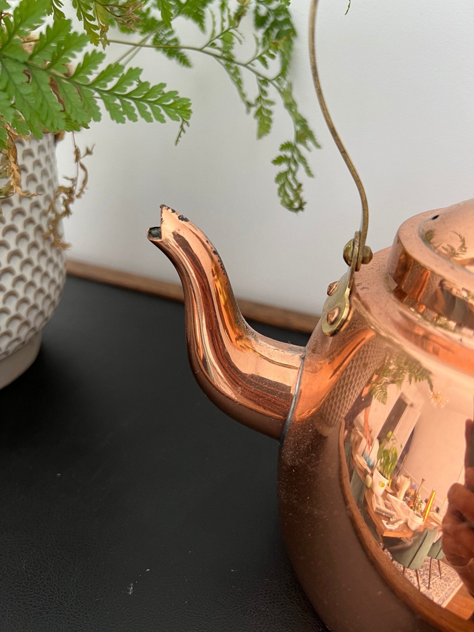 Vintage Copper Tea Kettle, Portugal Copper Teapot with Ceramic Details, Country Cottage Tea Kettle, Kitchen Coffee Pot - Loom Vintage