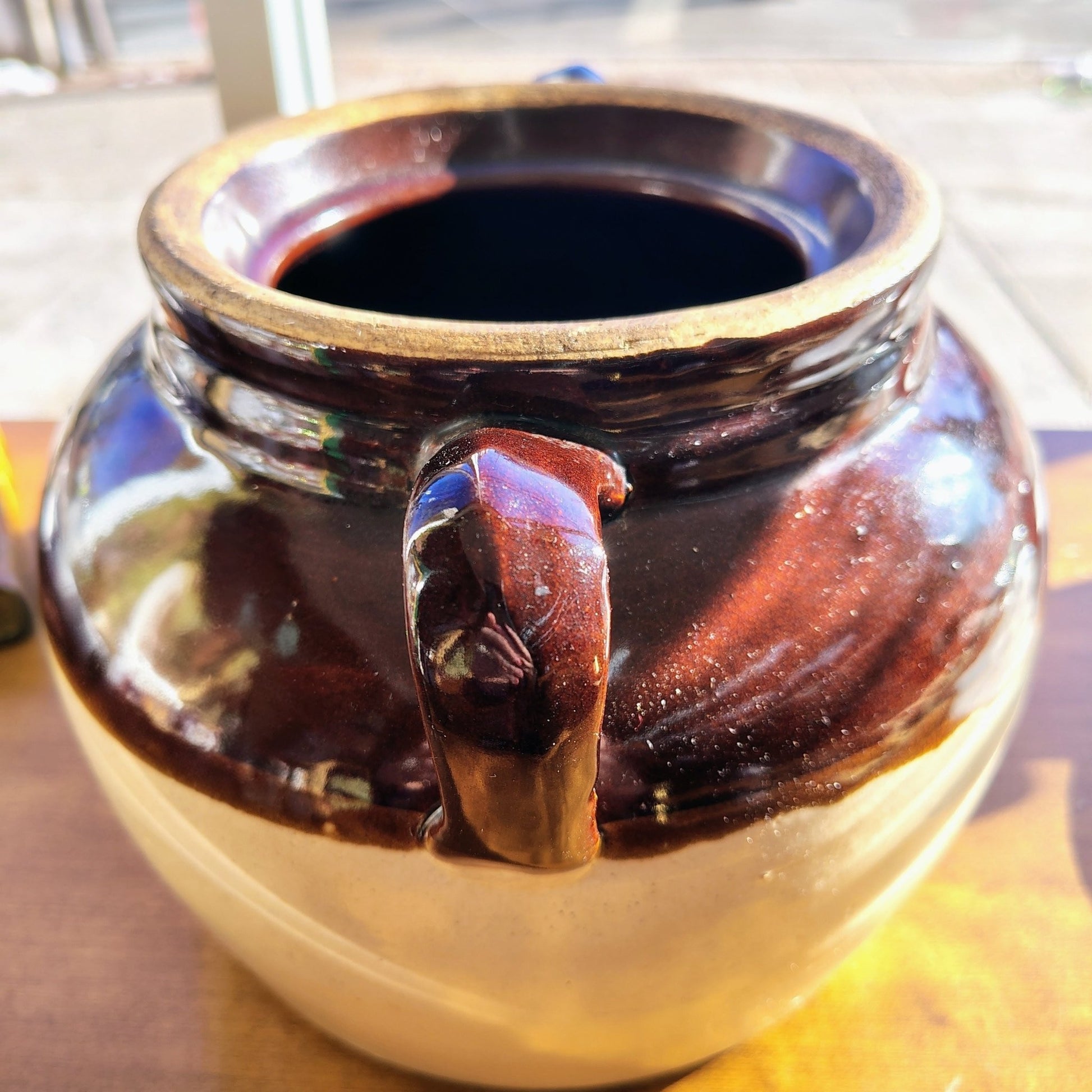 Vintage Crown Stoneware Two - Handle Crock – Brown Glaze & Salt Glaze, 10” x 7” - Loom Vintage