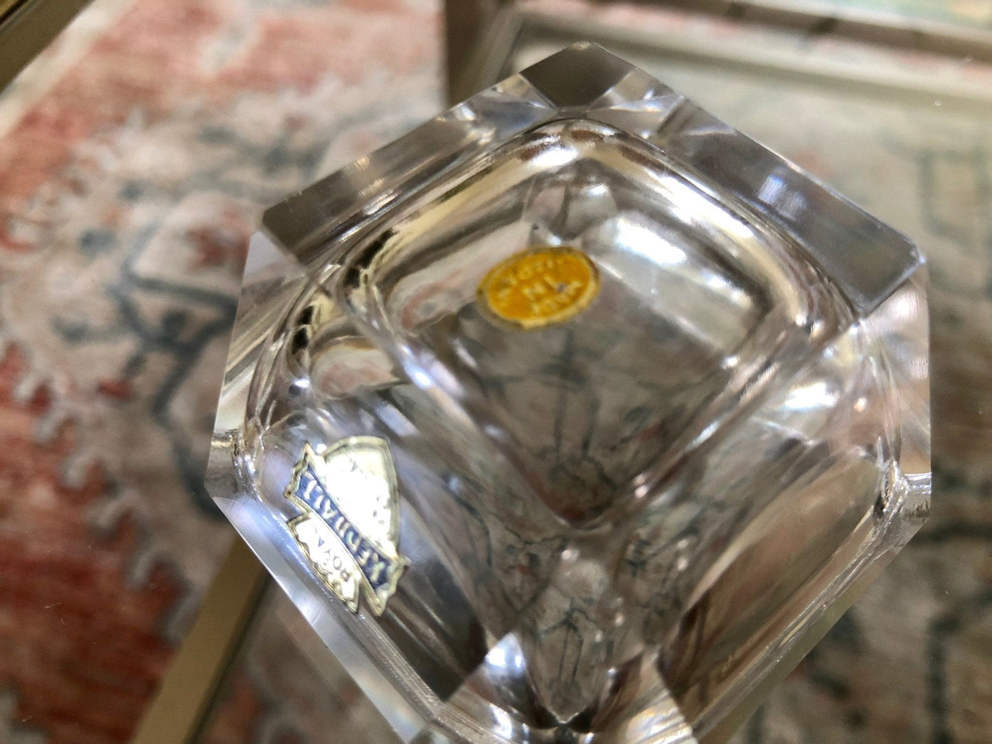 Vintage Crystal Art Deco Ashtray, Royal Kendall Fine Hand Cut Crystal, Japan, Small Spice Dish, Salt Cellar - Loom Vintage
