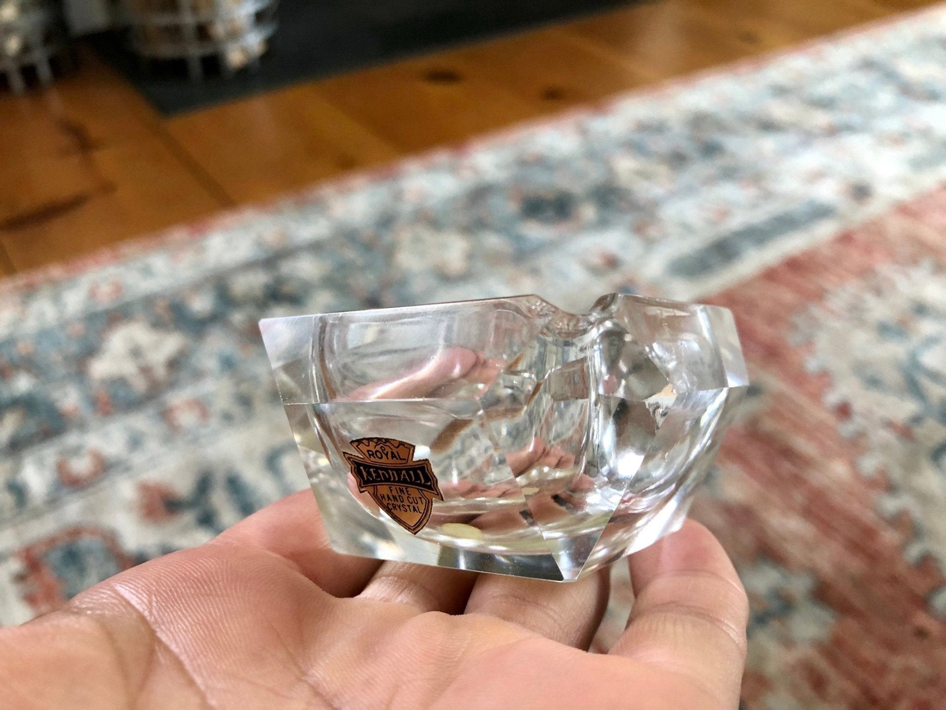 Vintage Crystal Art Deco Ashtray, Royal Kendall Fine Hand Cut Crystal, Japan, Small Spice Dish, Salt Cellar - Loom Vintage