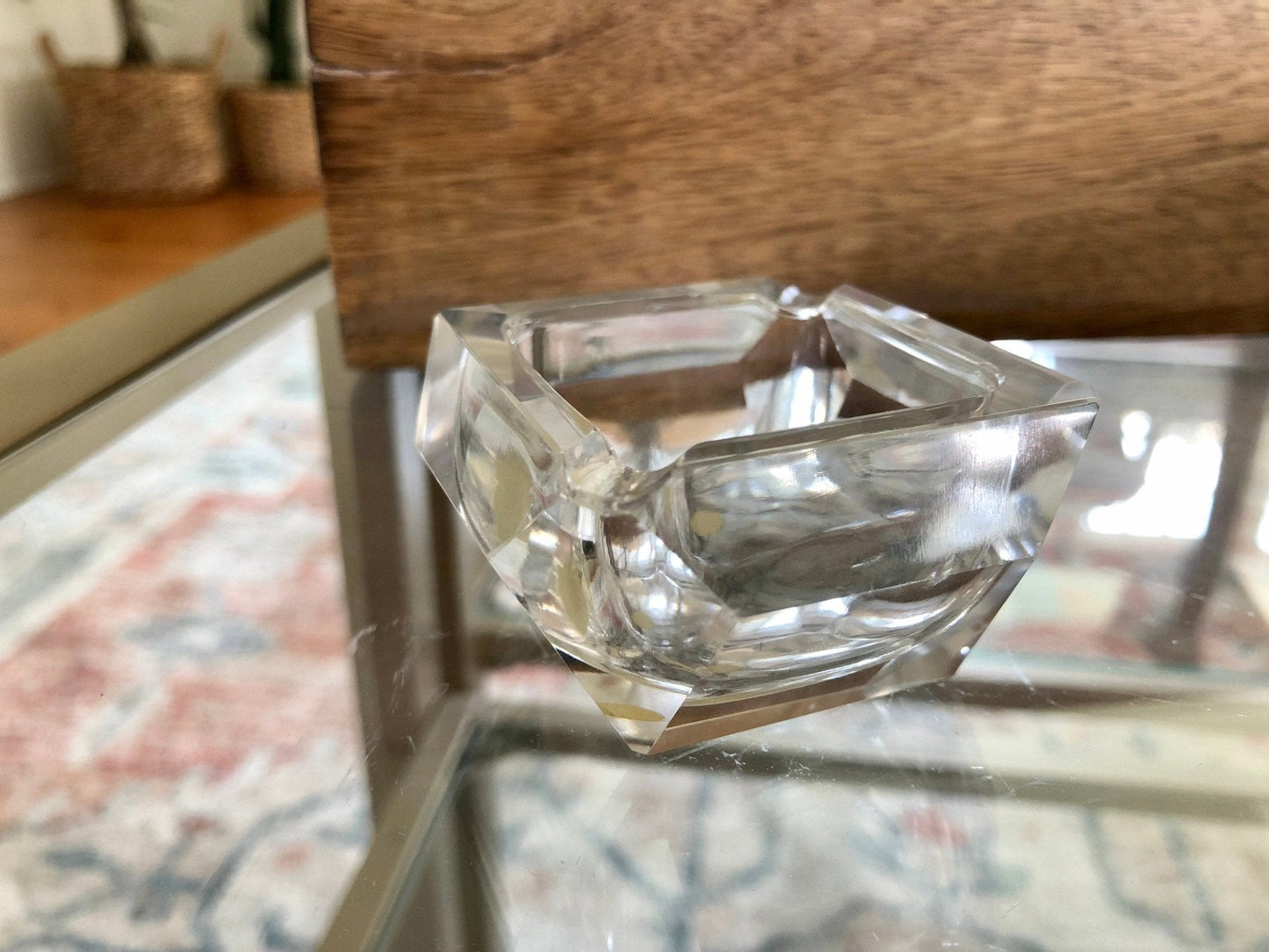 Vintage Crystal Art Deco Ashtray, Royal Kendall Fine Hand Cut Crystal, Japan, Small Spice Dish, Salt Cellar - Loom Vintage