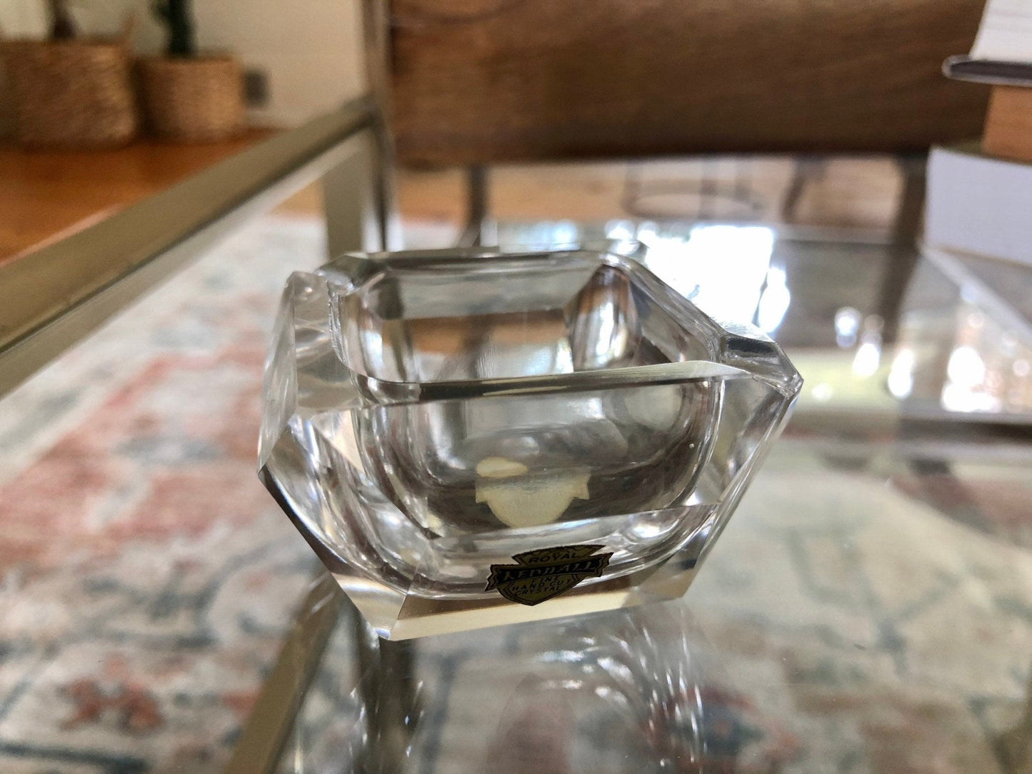 Vintage Crystal Art Deco Ashtray, Royal Kendall Fine Hand Cut Crystal, Japan, Small Spice Dish, Salt Cellar - Loom Vintage