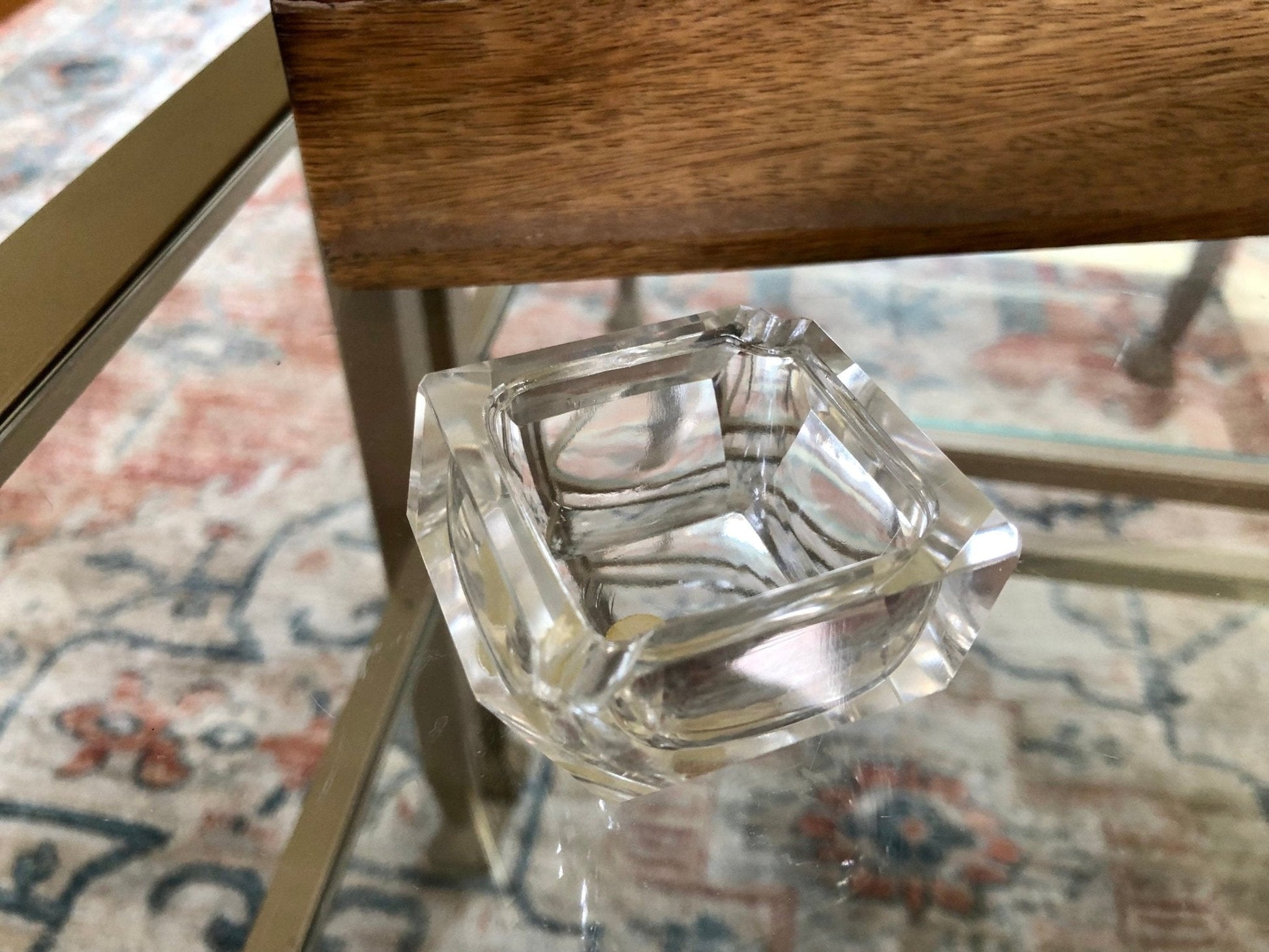 Vintage Crystal Art Deco Ashtray, Royal Kendall Fine Hand Cut Crystal, Japan, Small Spice Dish, Salt Cellar - Loom Vintage