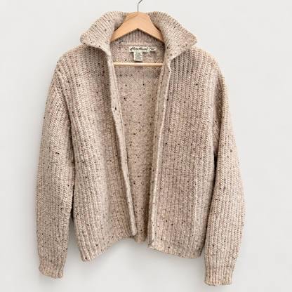 Vintage Eddie Bauer oatmeal chunky ribbed wool cardigan, photo 1 of 7