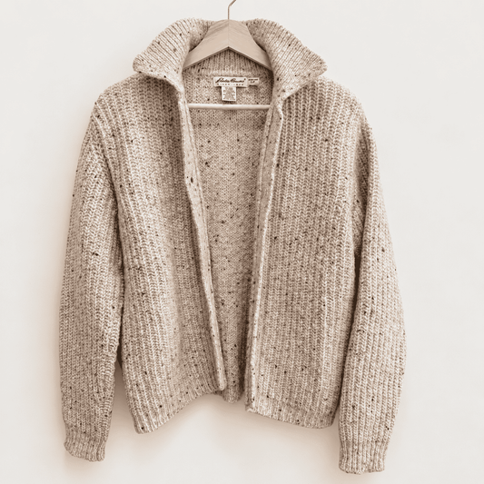 Vintage Eddie Bauer oatmeal chunky ribbed wool cardigan, photo 1 of 7