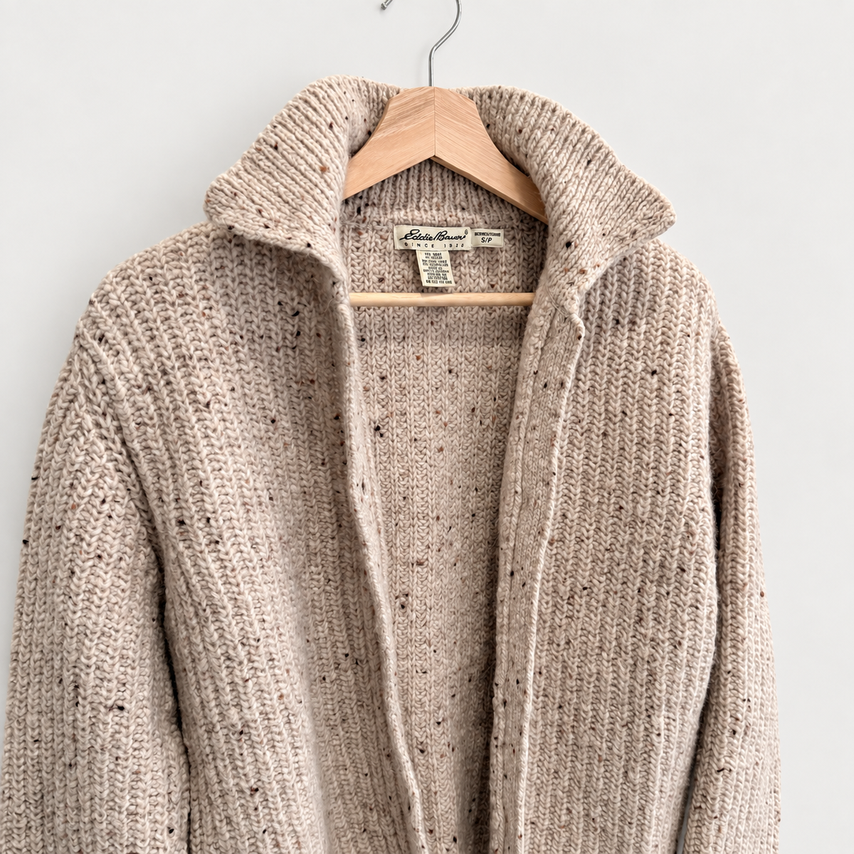 Vintage Eddie Bauer oatmeal chunky ribbed wool cardigan, photo 2 of 7