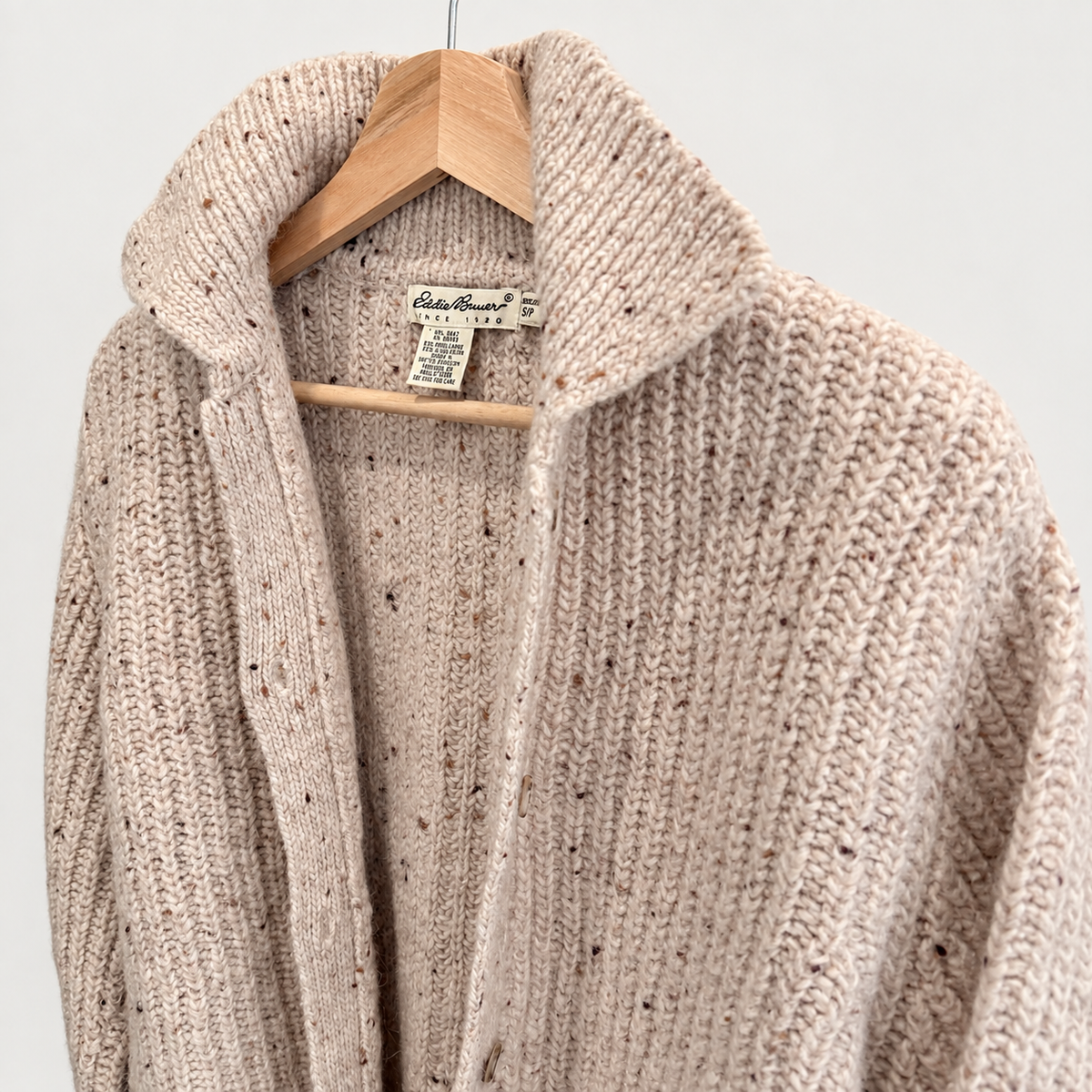 Vintage Eddie Bauer oatmeal chunky ribbed wool cardigan, photo 3 of 7