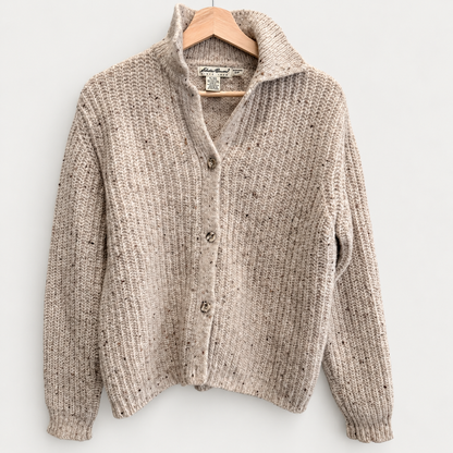 Vintage Eddie Bauer oatmeal chunky ribbed wool cardigan, photo 4 of 7