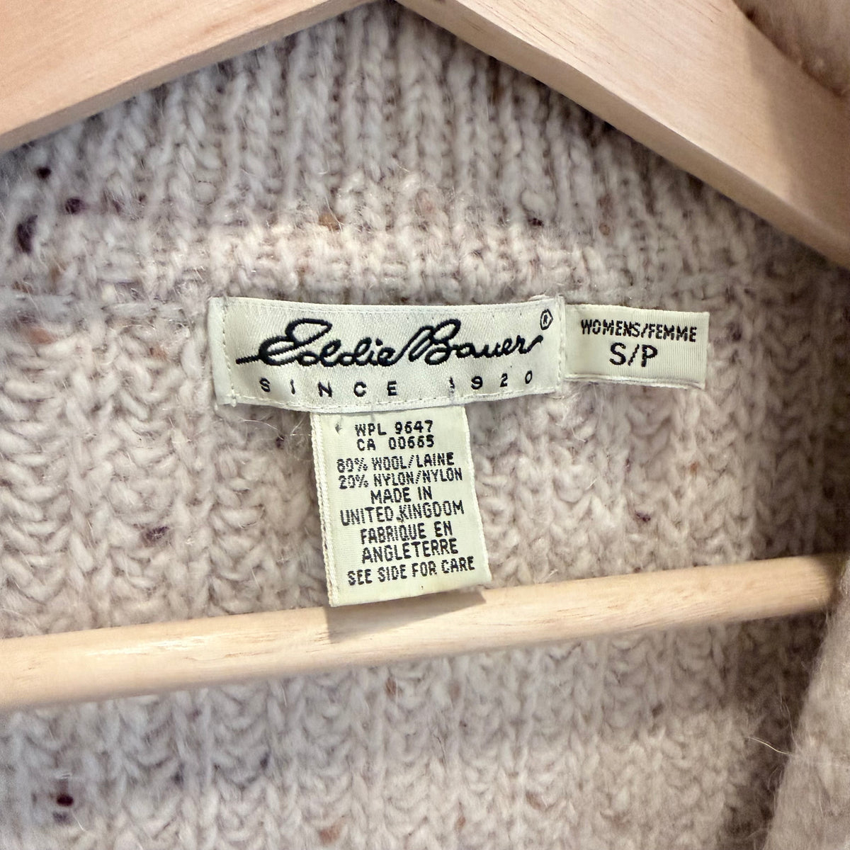 Vintage Eddie Bauer oatmeal chunky ribbed wool cardigan, photo 6 of 7