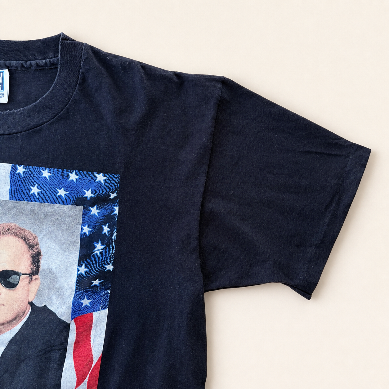 Right sleeve and side of vintage 1994 Face to Face tour tee, single stitch black cotton