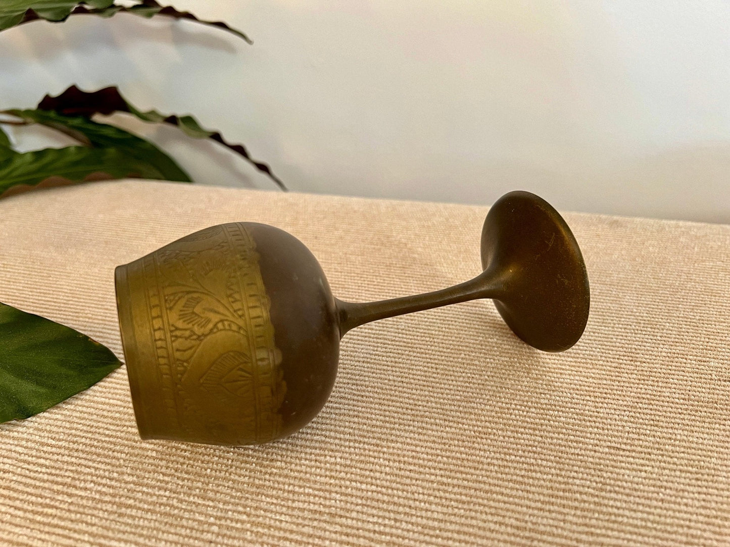 Vintage Etched Brass Chalice, Wine Glass, Gold, Elegant & Traditional Goblet, Bohemian - Loom Vintage