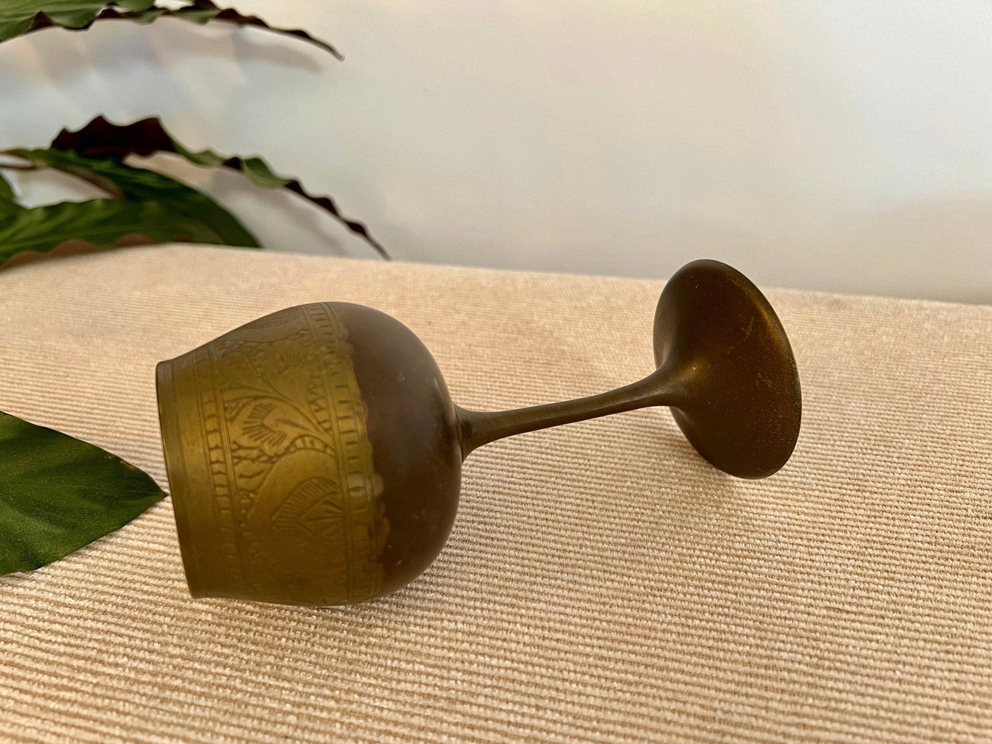 Vintage Etched Brass Chalice, Wine Glass, Gold, Elegant & Traditional Goblet, Bohemian - Loom Vintage