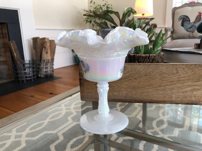 Vintage Fenton Hand Painted Ruffled Pedestal Dish - Loom Vintage