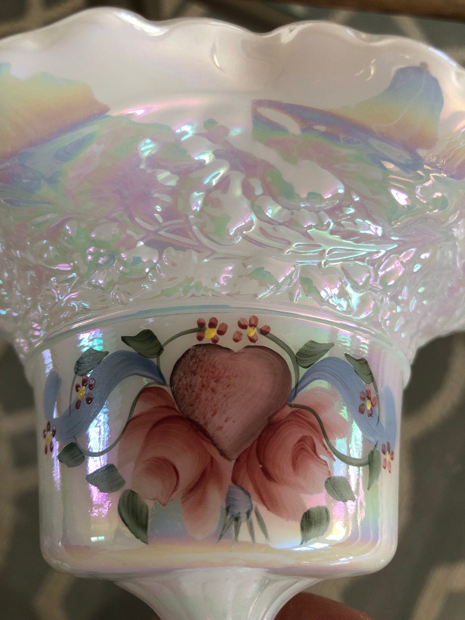 Vintage Fenton Hand Painted Ruffled Pedestal Dish - Loom Vintage