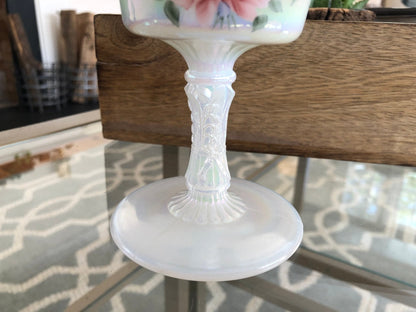 Vintage Fenton Hand Painted Ruffled Pedestal Dish - Loom Vintage
