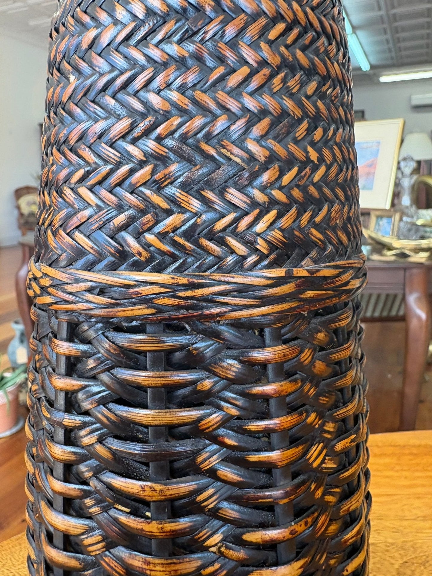 Vintage Filipino “Sibat” Basket with Hardwood Base, Palawan, Philippines - Loom Vintage