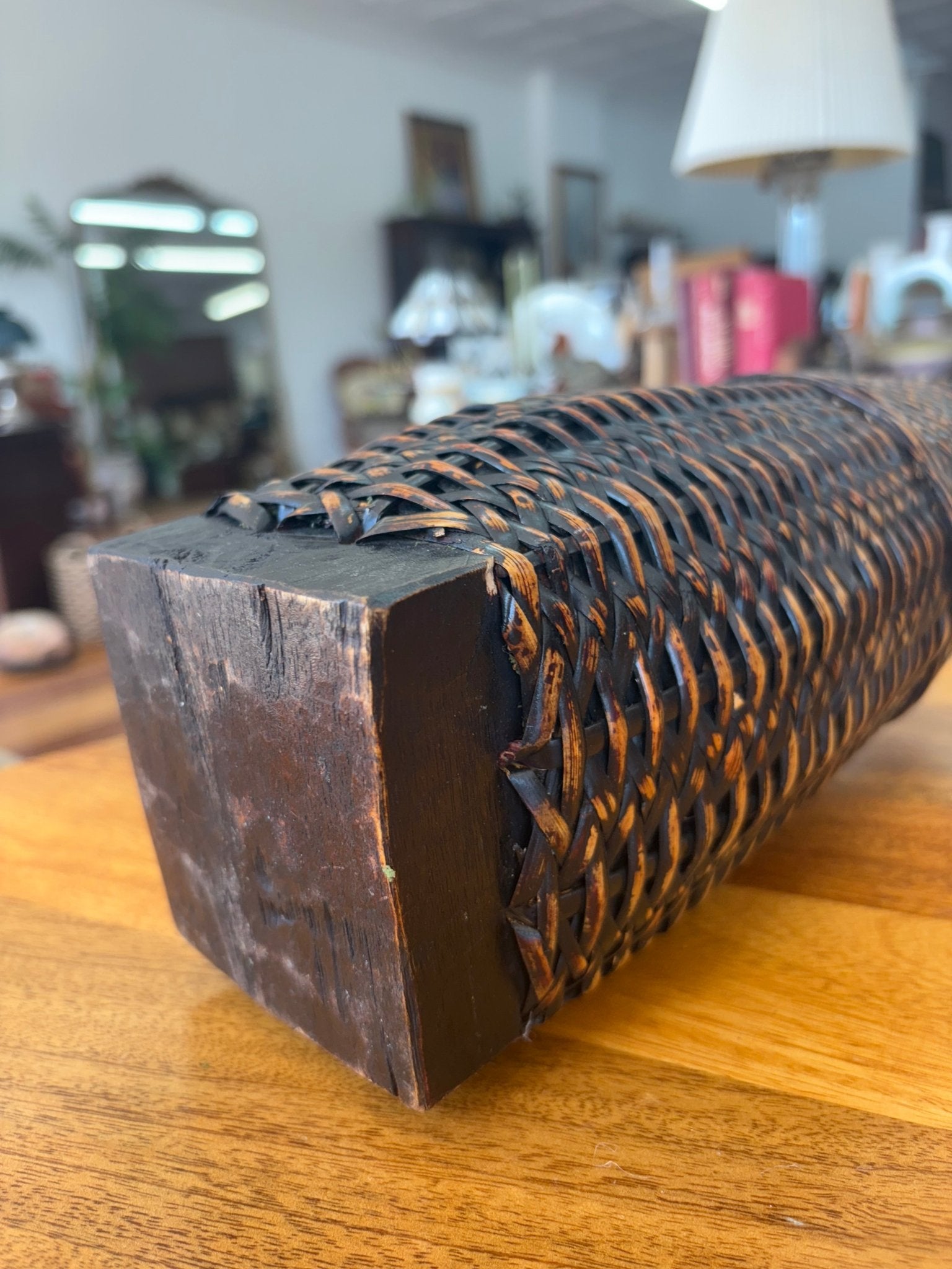 Vintage Filipino “Sibat” Basket with Hardwood Base, Palawan, Philippines - Loom Vintage