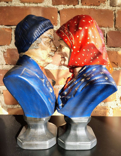 Vintage Fisherman & Wife Ceramic Busts, Hand - Painted European Figures - Loom Vintage
