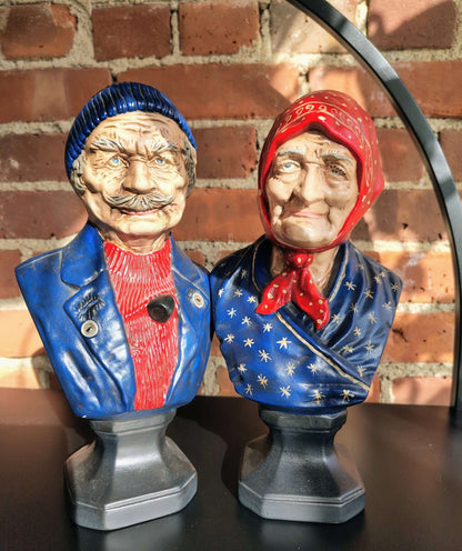 Vintage Fisherman & Wife Ceramic Busts, Hand - Painted European Figures - Loom Vintage