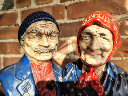 Vintage Fisherman & Wife Ceramic Busts, Hand - Painted European Figures - Loom Vintage
