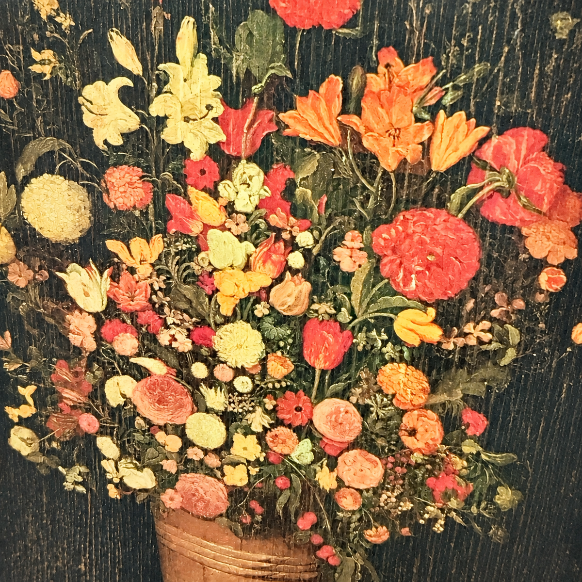 Close-up of painted tulips, lilies and roses on dark background, photo 3 of 4