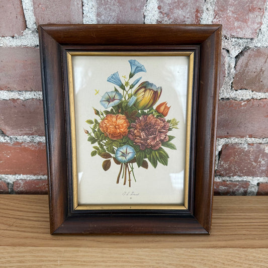 Vintage Framed Floral Botanical Print J.L. Prevost Wood Frame - Loom Vintage
