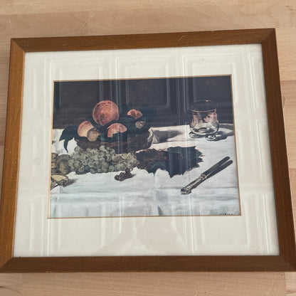 Vintage Framed Still Life Print – Fruit on Table with Glass & Knife - Loom Vintage